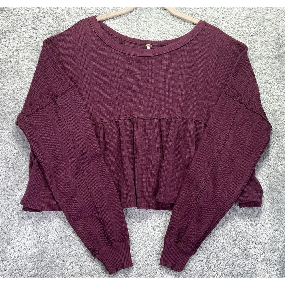 Free People Forever Your Girlfriend Top Womens Small Burgundy Babydoll Oversized